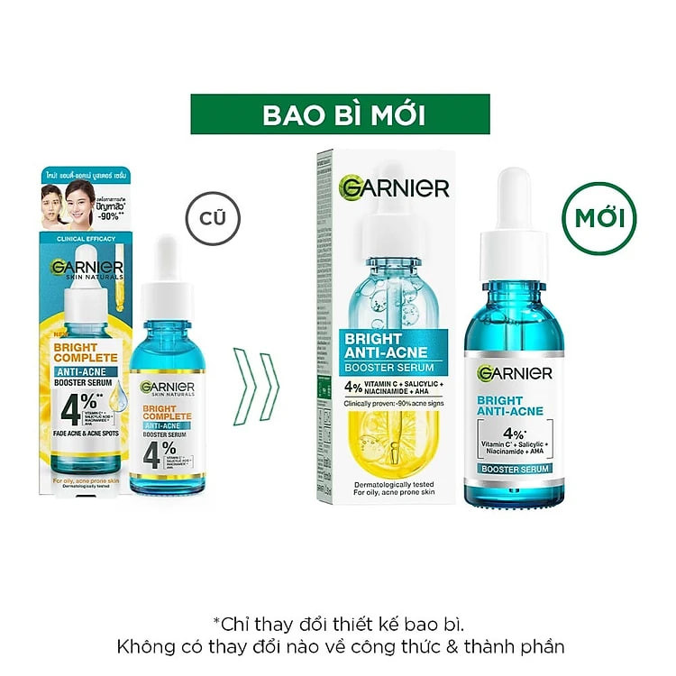 Dưỡng Chất Garnier Giảm Mụn Sáng Da Skin Naturals Bright Complete Anti-Acne Booster Serum30ml