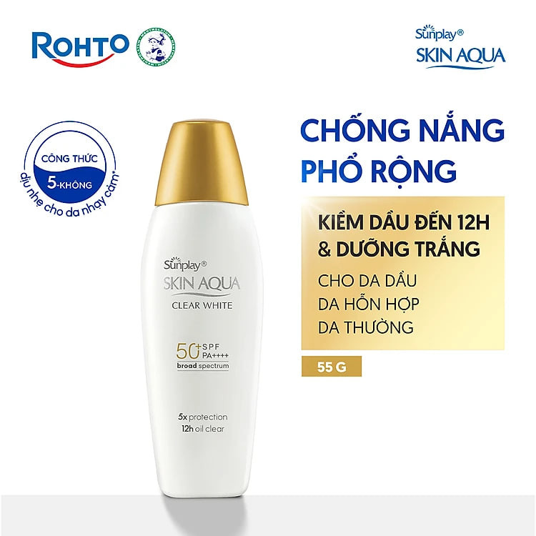 Kem chống nắng Skin Aqua dưỡng trắng, kiểm dầu, dùng hàng ngày dạng sữa Sunplay Skin Aqua Clear White Eco Việt Nam SPF50, PA++++ 55g