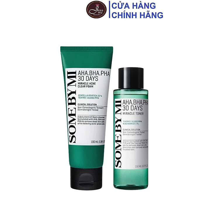 Bộ 2 Sản Phẩm Giảm Mụn Làm Sạch Da Some By Mi AHA-BHA-PHA 30 Days Miracle (Sữa rửa mặt + Toner)