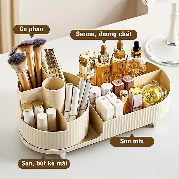 Kệ mỹ phẩm để đồ trang điểm xoay 360 độ, Kệ Hộp Để Phụ Kiện Trang Sức Nữ Trang chia nhiều ngăn lớn đựng đồ tiện lợi, đa năng