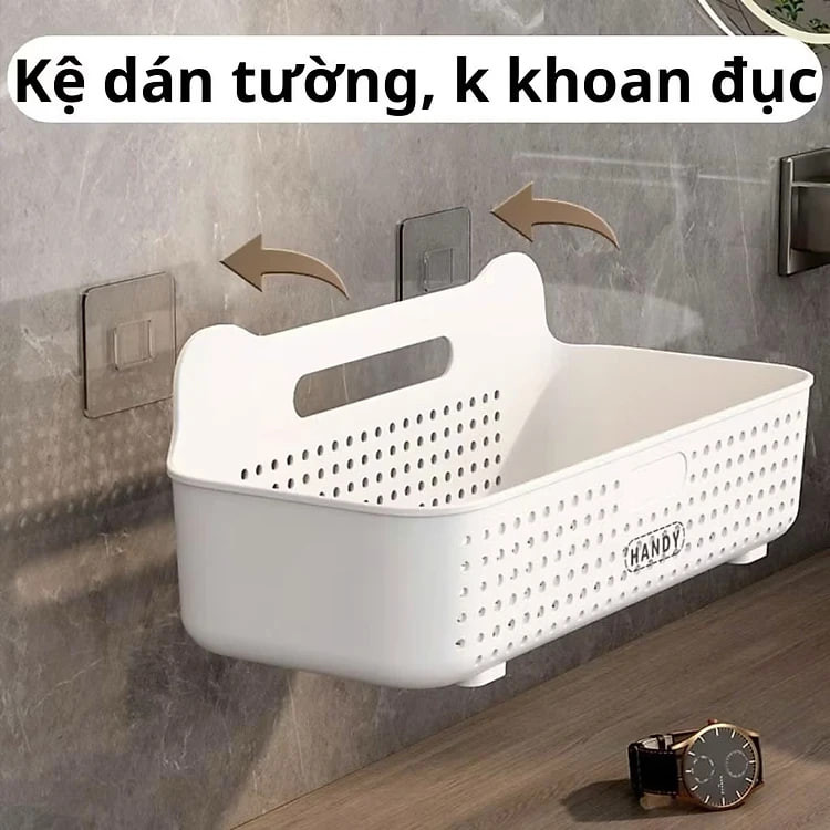 Kệ Để Đồ Nhà Tắm, Nhà Bếp Dán Tường Có Móc Treo Tiện Lợi - Giao Màu Ngẫu Nhiên
