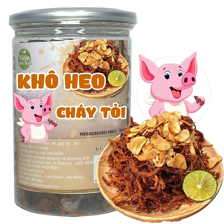 Khô heo cháy tỏi /Thượng hạng /Đồ ăn vặt VƯỜN XANH SẠCH /HỦ 200GRAM/loại ngon