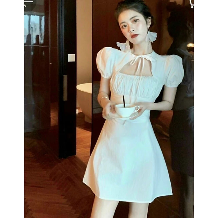 Đầm đũi tay phồng nhún ngực ( có mút)