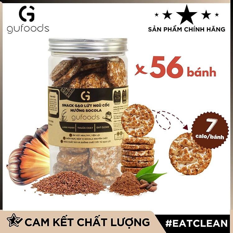 Snack gạo lứt ngũ cốc nướng socola GUfoods - Giòn rụm, Thơm ngon, Ăn vặt healthy, Eat clean, Thuần chay