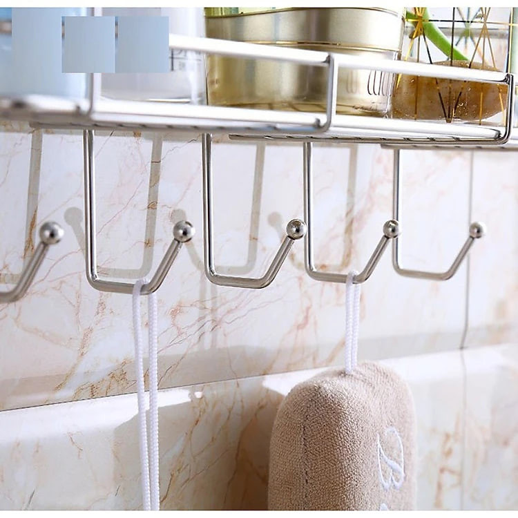 Kệ Dán Tường Đựng Vật Dụng Nhà Bếp , Nhà Tắm Có 6 Móc Treo PaKaSa - Hàng Chính Hãng