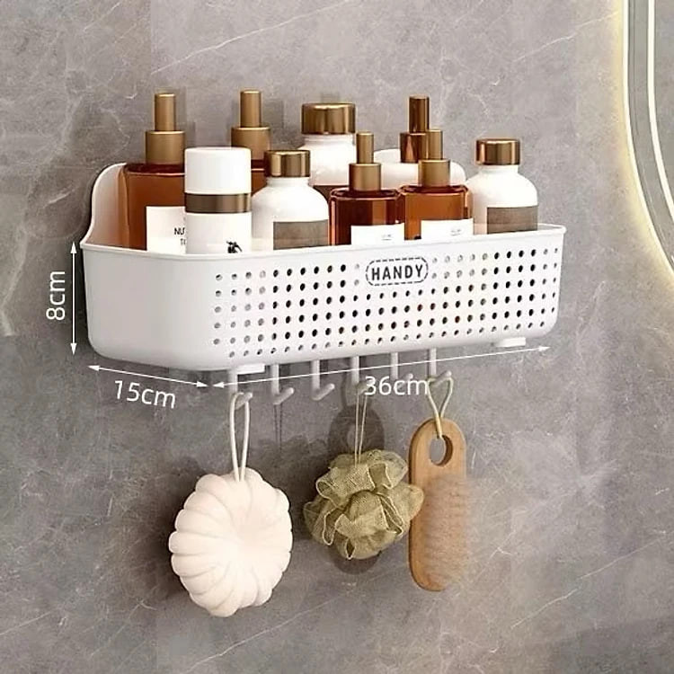 Kệ Để Đồ Nhà Tắm, Nhà Bếp Dán Tường Có Móc Treo Tiện Lợi - Giao Màu Ngẫu Nhiên