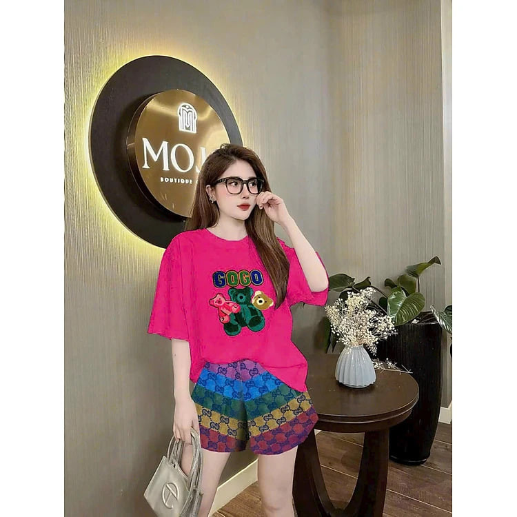 Bộ đồ ngắn thun cotton đơn giản GOGO gấu quần ngắn nhiều màu