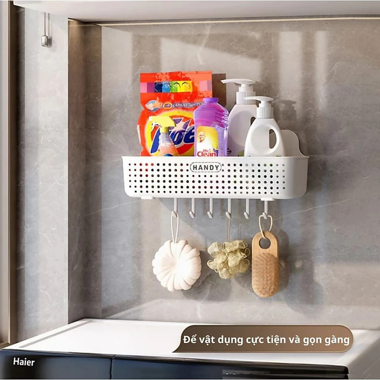 Kệ Để Đồ Nhà Tắm, Nhà Bếp Dán Tường Có Móc Treo Tiện Lợi - Giao Màu Ngẫu Nhiên