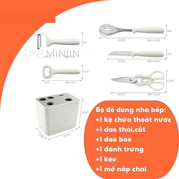 Bộ Dụng Cụ Nhà Bếp 6 Món Bộ Dao Kéo Làm Bếp Đa Năng Bằng Thép Không Gỉ Sắc Bén Kèm Khay Đựng Sang Trọng- HÀNG CHÍNH HÃNG MINIIN