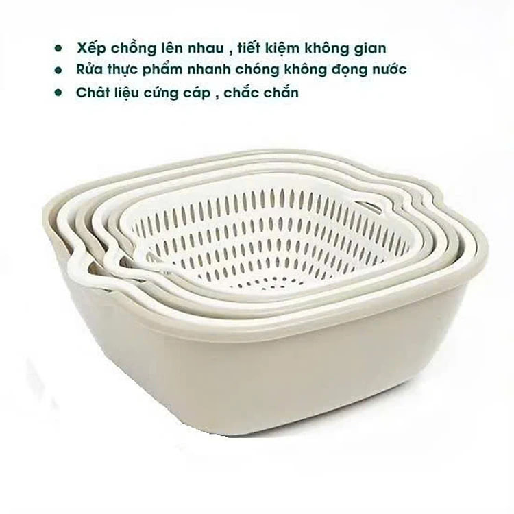 Set 6 Rổ Chậu Vuông Nhựa An Toàn - Tiện Dụng Cho Nhà Bếp Và Gia Đình - HÀNG CHÍNH HÃNG MINIIN