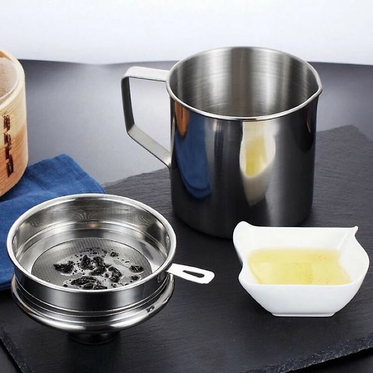 Ca Lọc Dầu Ăn Inox 304 Dày Dặn 1.2l, Dụng Cụ Lọc Nước Inox Dụng Cụ Nhà Bếp
