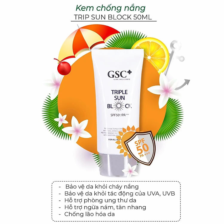 Kem chống nắng vật lý GSC TRIPLE SUN BLOCK SPF 50+/PA+++ chính hãng 50g