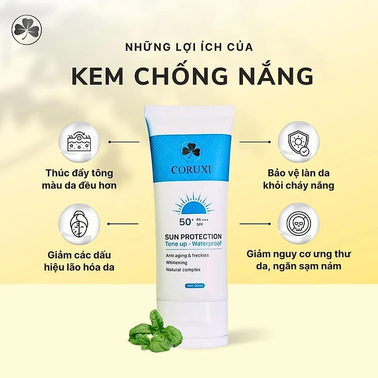 Kem Chống Nắng Coruxi Cho Da Dầu Mụn, Thoáng Da, Kiềm Dầu, Nâng Tone, Chống Nước, Ngừa Lão Hóa, Cho Da Đẹp Mịn Mướt Coruxi Chính Hãng 50ml