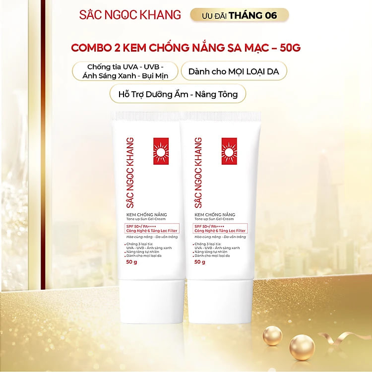 Combo 2 Kem Chống Nắng SẮC NGỌC KHANG 50G chống nắng phổ rộng với 6 màng lọc Filter