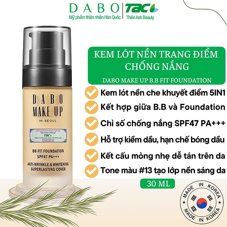 Kem BB DABO Make-up B.B Fit Foundation SPF47 PA+++ #13 Kem lót nền trang điểm chống nắng 30ml