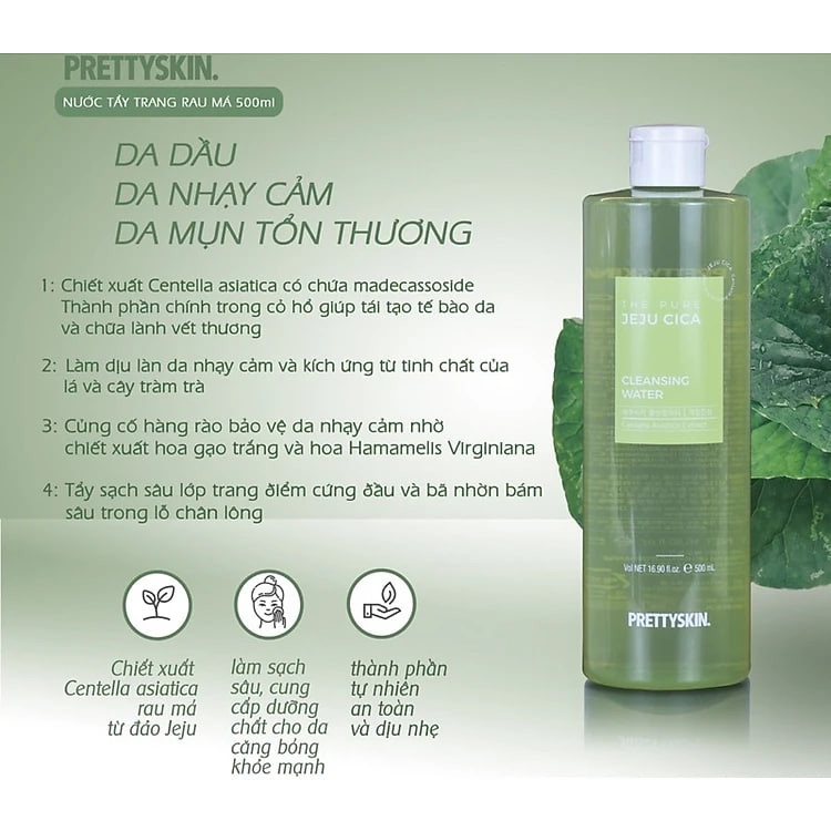Nước tẩy trang The Pure Jeju Cica Prettyskin 500ml