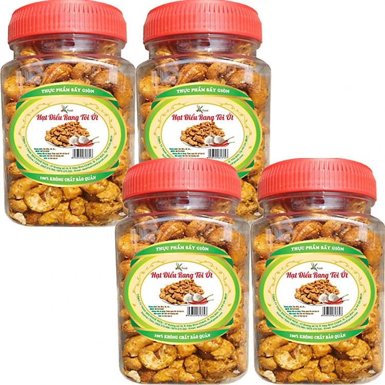COMBO 4 HŨ HẠT ĐIỀU RANG TỎI ỚT HIỆU SKFOOD- MỖI HŨ 250G