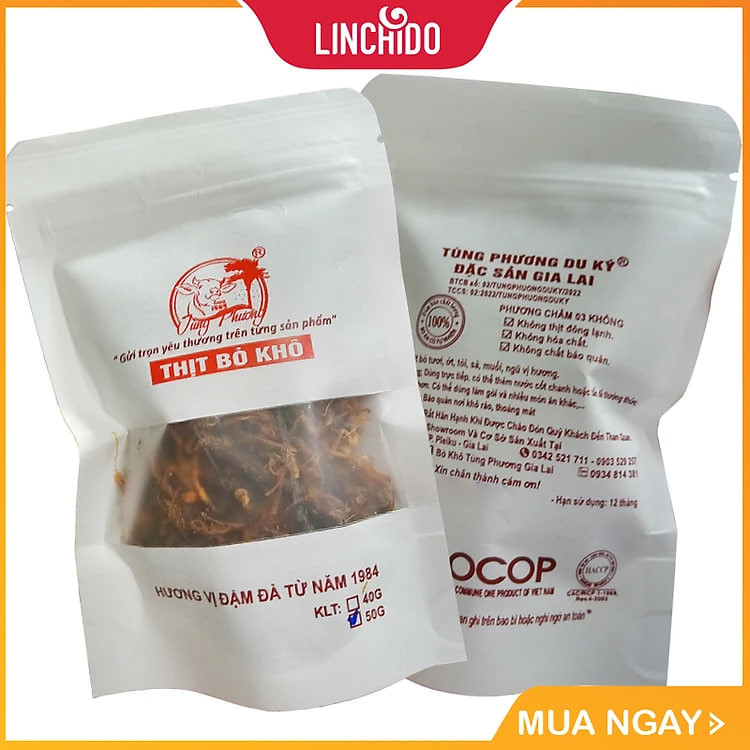Khô Bò Sợi - Tùng Phương Du Ký - Túi Zip Tiện Lợi Trọng Lượng 50 GRAM