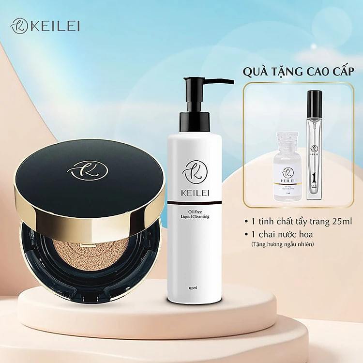 [COMBO CHĂM SÓC SẮC ĐẸP - Cushion + Tinh chất tẩy trang] Phấn nước đa năng 3in1 và Tinh chất tẩy trang sạch sâu KEILEi