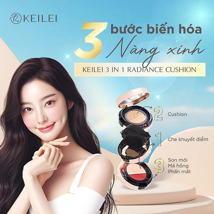 [COMBO CHĂM SÓC SẮC ĐẸP - Cushion + Tinh chất tẩy trang] Phấn nước đa năng 3in1 và Tinh chất tẩy trang sạch sâu KEILEi