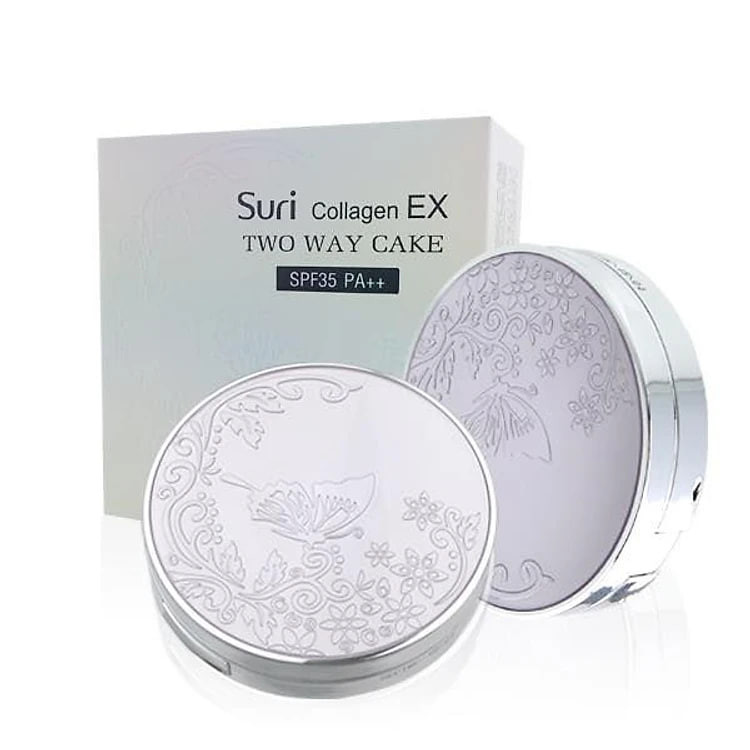 Phấn trang điểm siêu mịn Suri Collagen Two Way Cake Hàn Quốc 100g No.21 Da tự nhiên tăng kèm móc khoá