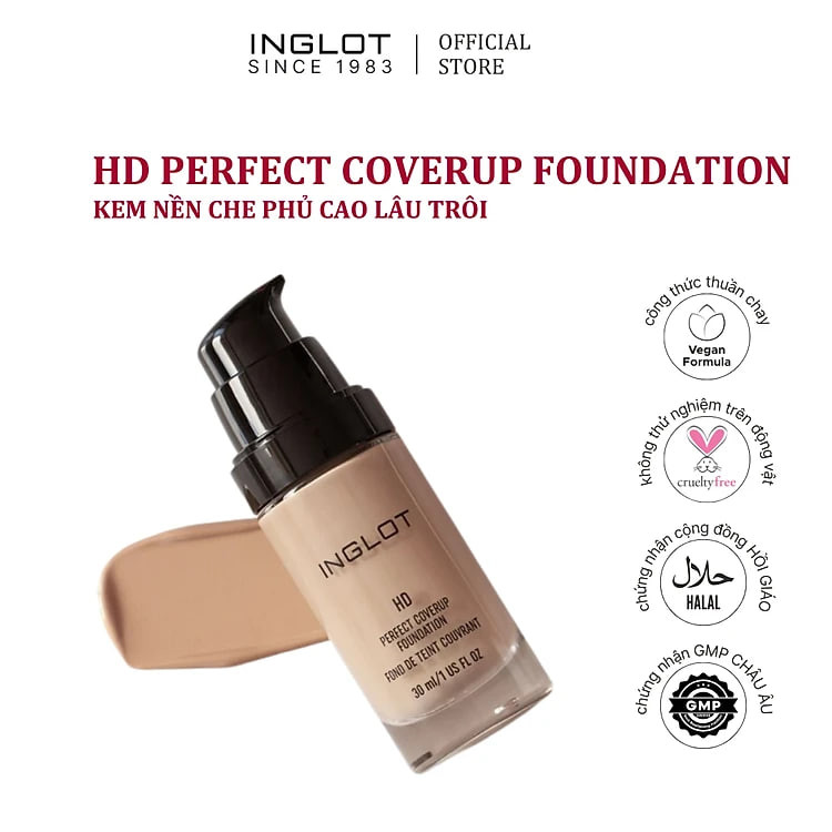 Kem nền lâu trôi, che phủ tốt HD Perfect Coverup INGLOT