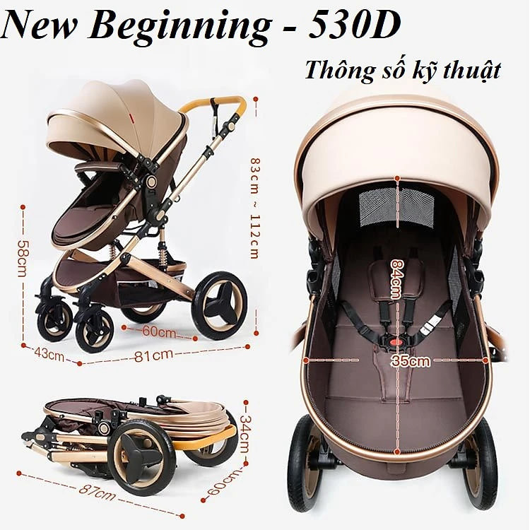 Luxury high quality folding 3 in 1 baby stroller. / Xe đẩy nôi em bé gấp gọn 3 trong 1 cao cấp.