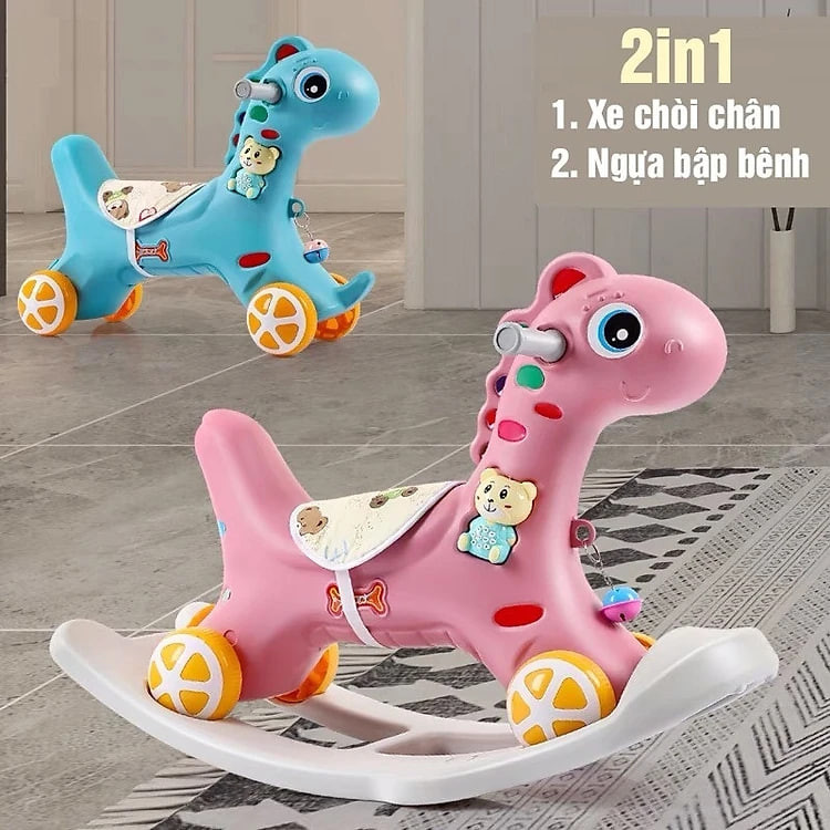 Ngựa bập bênh kết hợp xe chòi chân có nhạc cho bé