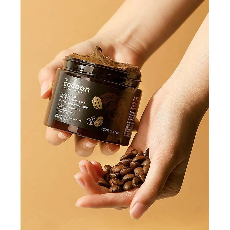 Bộ 3 Cà phê Đắk Lắk tẩy da chết Cocoon: Cơ thể 200ml + Da mặt 150ml + Son môi 5g