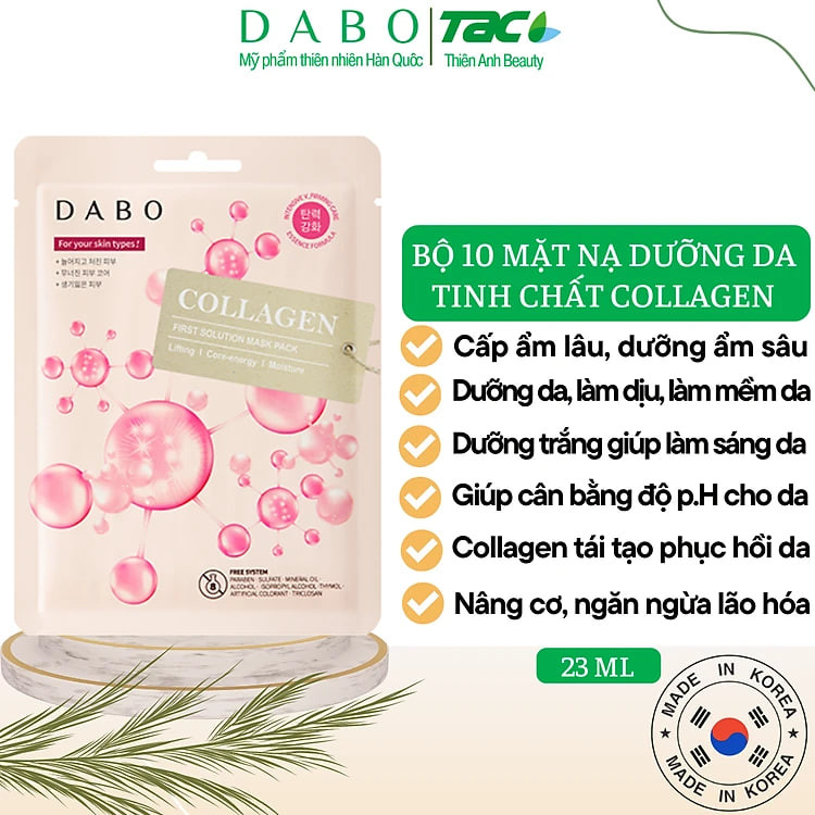 Bộ 10 Miếng Đắp Mặt Nạ Dabo Collagen Cao Cấp Hàn Quốc 8809351955081 (23g / Gói)