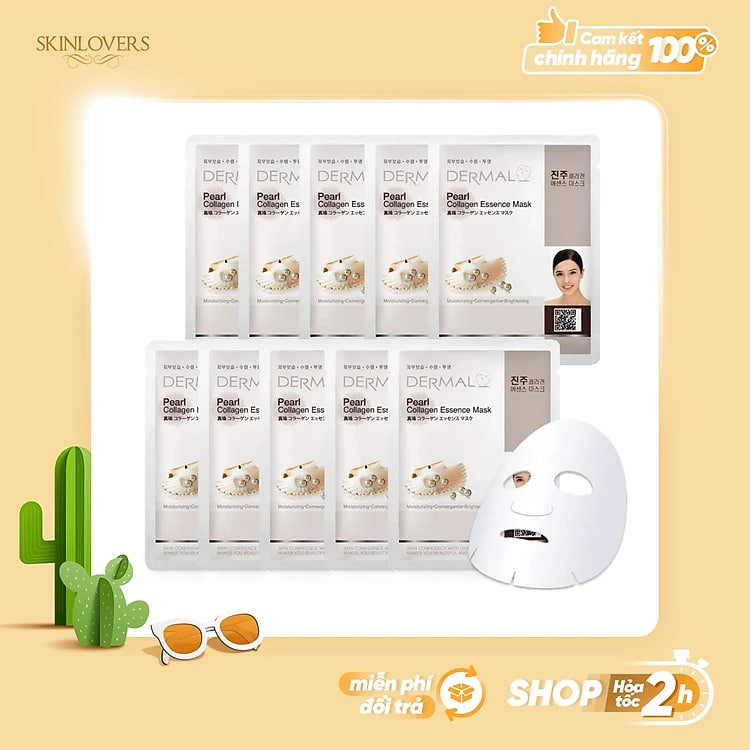[ Tặng 2 miếng ] Set 10 Mặt nạ dưỡng da tinh chất ngọc trai Dermal