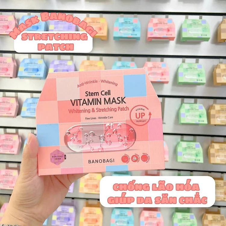 hộp 10 miếng mặt nạ mặt nạ banobagi Stem Cell Vitamin Mask Whitening & Stretching Patch 30gx1-hồng đậm