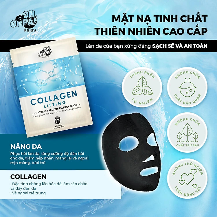 [50K VOUCHER] Combo 10 miếng mặt nạ cao cấp Hàn Quốc tăng Cường Collagen, giúp da trẻ trung, mịn màng, đầy sức sống OH OPPA (25ml/miếng)