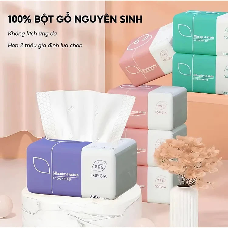 Khăn giấy topgia 4 lớp cao cấp dạng rút tiết kiệm, tiện lợi, siêu mềm mịn an toàn cho mọi loại da 16gói