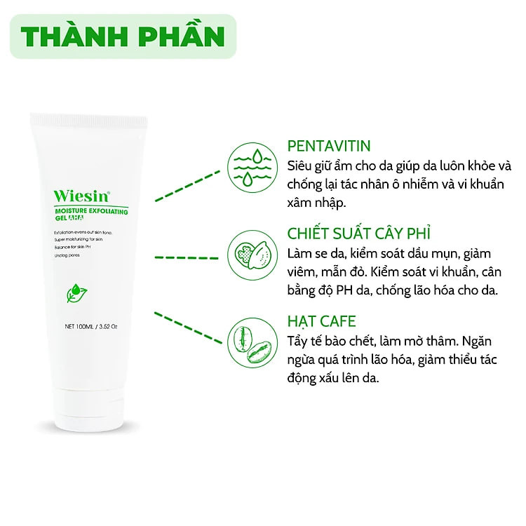 Tẩy tế bào chết cho da mặt Wiesin Moisture Exfoliating Gel 100ml - WS02