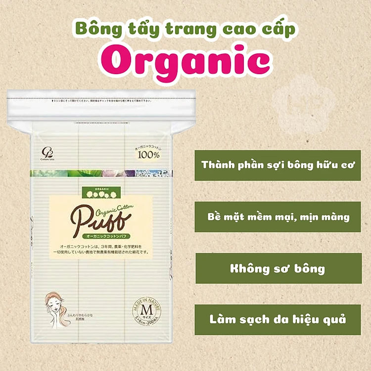 Bông Tẩy Trang Organic Cao Cấp Labo Organic Cotton Puff 200 Pieces (200 Miếng/ Gói)
