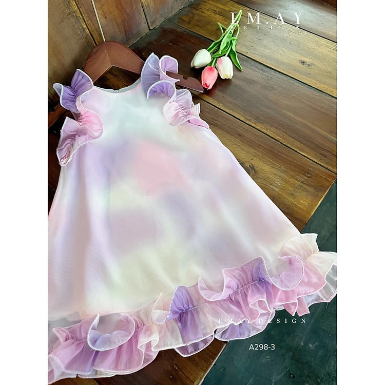 Đầm váy công chúa cho bé gái màu loang cầu vồng đi chơi du lịch biển đẹp size 10-40kg hàng cao cấp