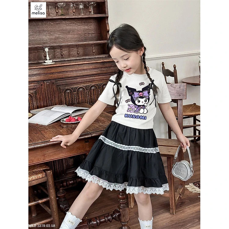 Set váy cho bé gái kuromi đi hơi đi học năng động size 10-40kg hàng thiết kế cao cấp