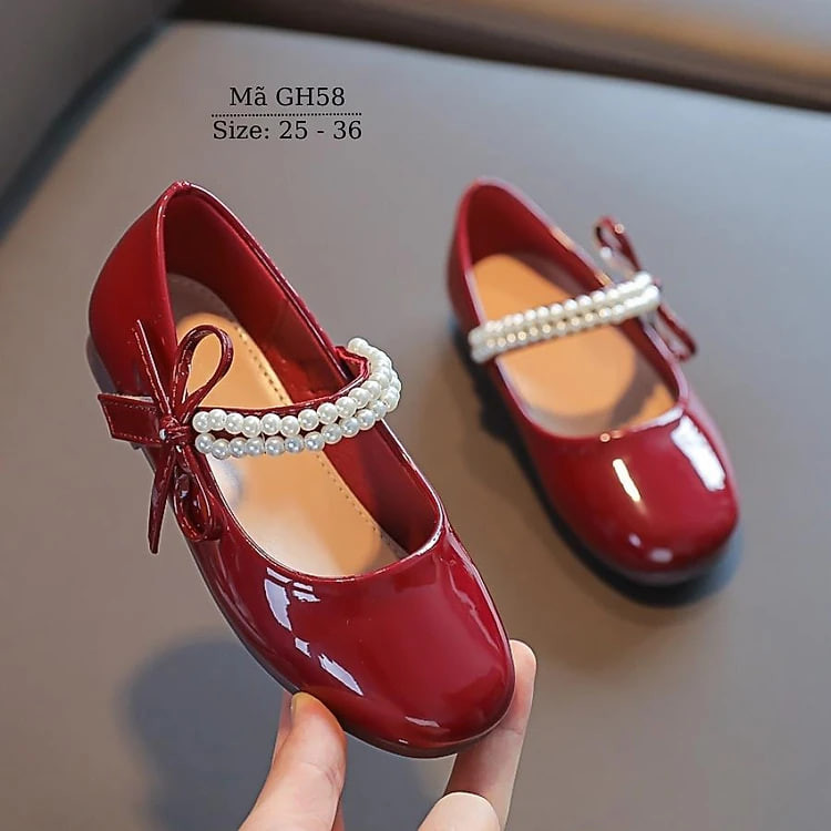 Giày búp bê đỏ xinh xắn và dễ thương cho bé gái 3 đến 12 tuổi đính đá tiểu thư công chúa GH58