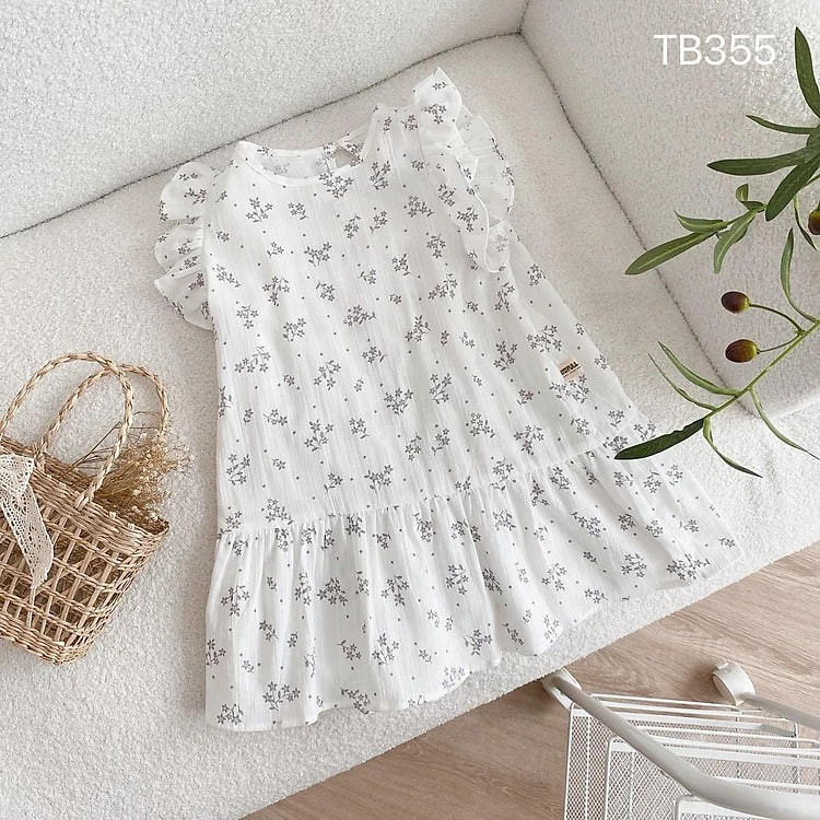 Váy đuôi cá hoa nhí, váy cánh tiên cho bé gái chất đũi thô mềm mát size 80 - 130 (10 - 23 kg)