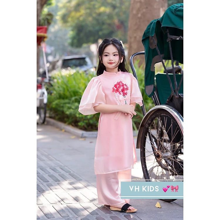 Bộ áo dài tết cho bé gái mẫu hoa mùa xuân xinh xắn diện lễ tết noel giáng sinh năm mới từ 10-45kg hàng thiết kế cao cấp