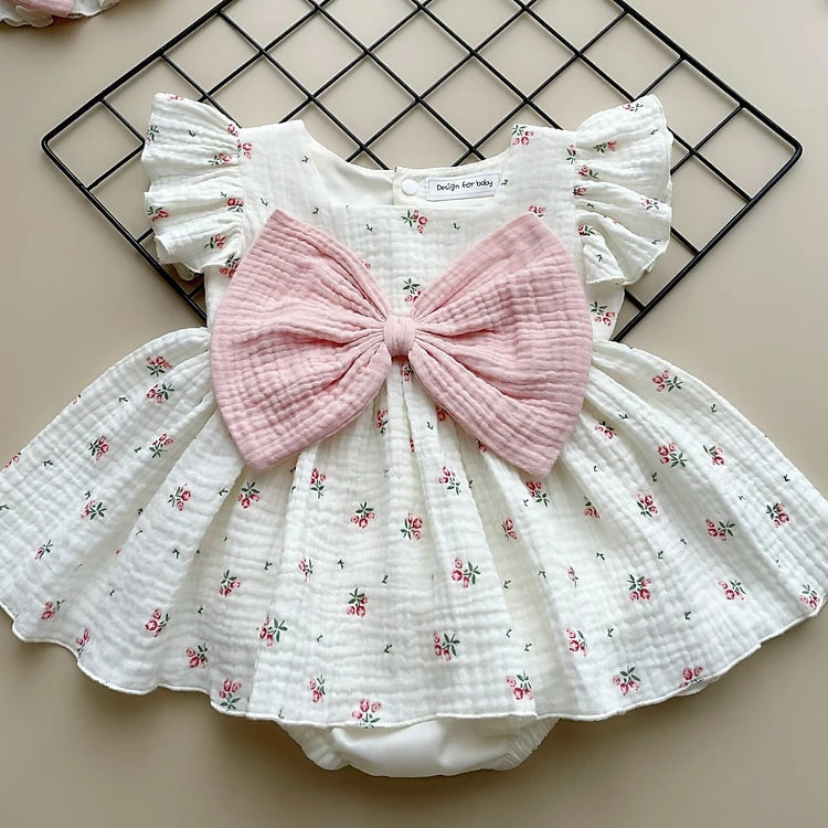 [3-12kg] Body Váy Hoa Nhí Nơ Hồng NHÍM XÙ KIDS Cho Bé Gái Sơ Sinh, Đầy Tháng, Thôi Nôi B087