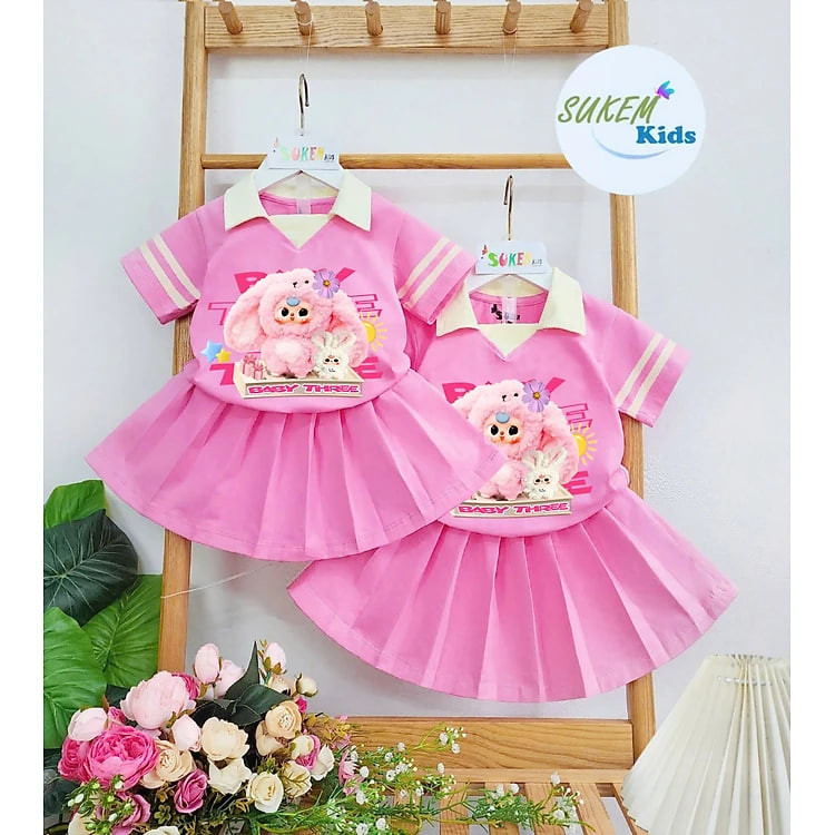 Đồ bộ bé gái, Bộ quần giả váy cho bé gái BABY THREE phong cách thể thao từ 20-40kg chất cotton mềm mịn mát