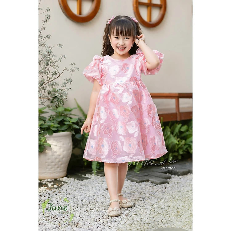 Đầm công chúa cho bé gái vân hoa hồng dự tiệc diện đi chơi đẹp size 10-40kg hàng thiết kế cao cấp