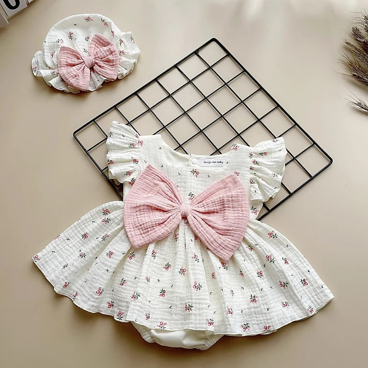 [3-12kg] Body Váy Hoa Nhí Nơ Hồng NHÍM XÙ KIDS Cho Bé Gái Sơ Sinh, Đầy Tháng, Thôi Nôi B087