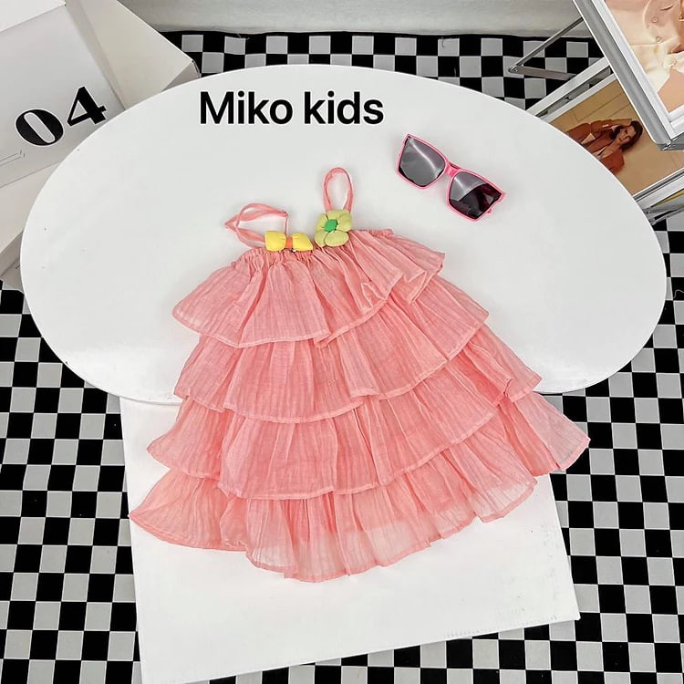Đầm tầng hai dây cho bé gái đi chơi du lịch đẹp size 12-40kg chất xô nhăn mềm mát mịn