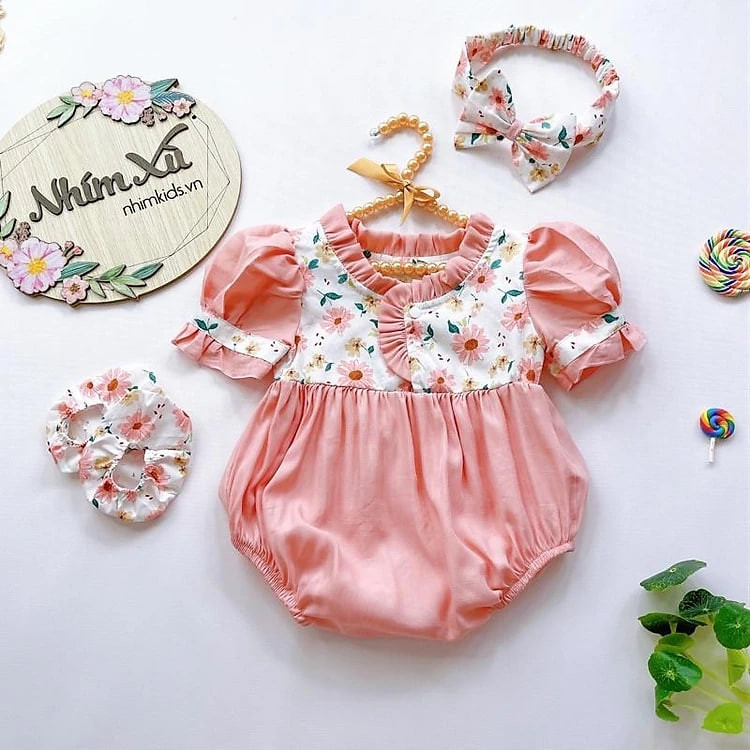 Body Cổ Xếp Li Màu Hồng Bé Gái 3 Đến 12kg, Bodysuit Chất Đũi Lụa Mềm Mát [B208]