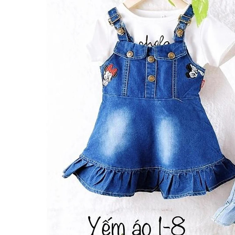 Set yếm đầm Mickey phong cách Hàn Quốc cho bé gái size 14-30kg hàng cao cấp