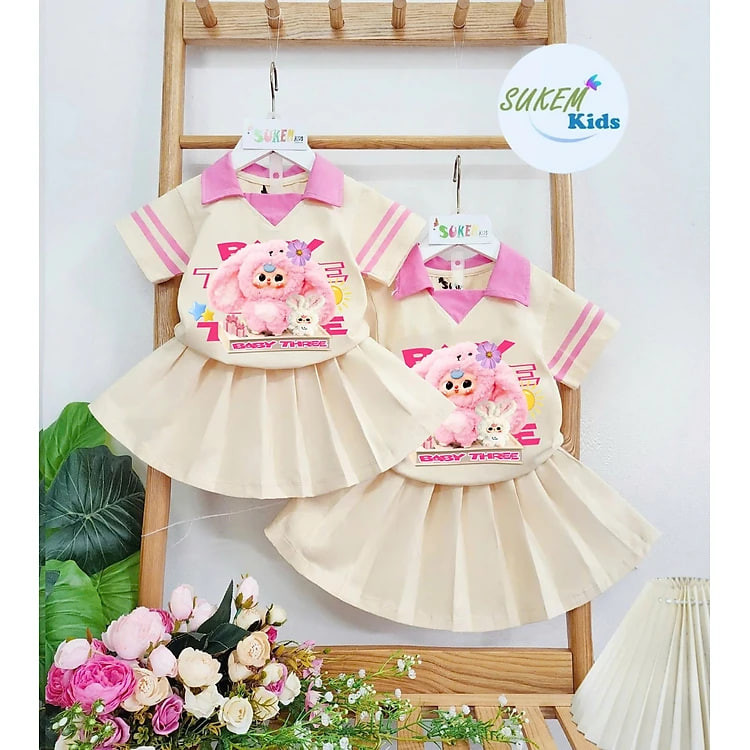 Đồ bộ bé gái, Bộ quần giả váy cho bé gái BABY THREE phong cách thể thao từ 20-40kg chất cotton mềm mịn mát