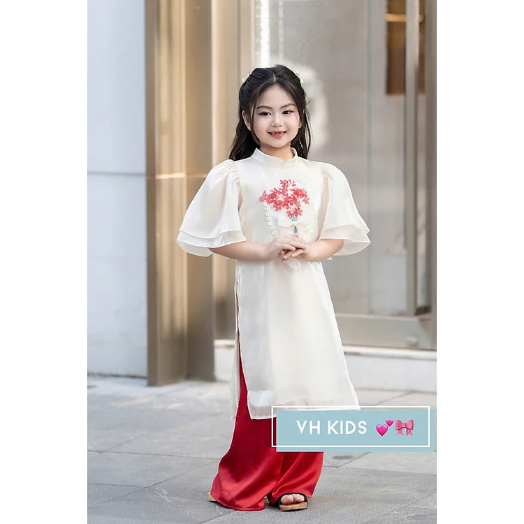 Bộ áo dài tết cho bé gái mẫu hoa mùa xuân xinh xắn diện lễ tết noel giáng sinh năm mới  từ 10-45kg hàng thiết kế cao cấp